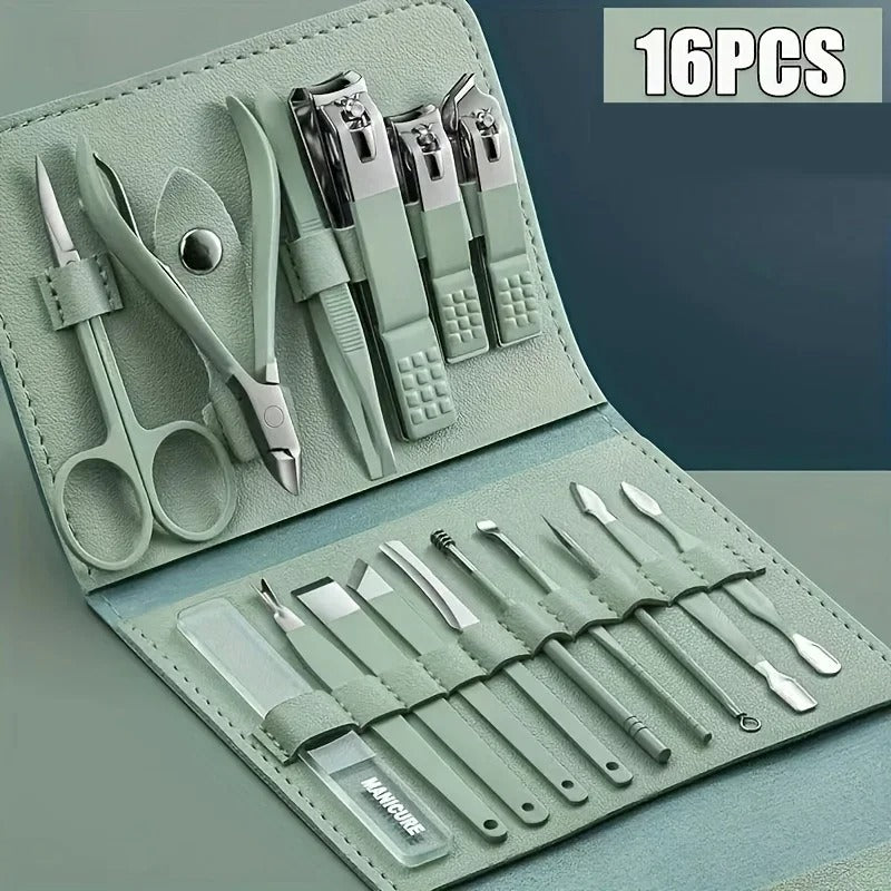 16-Pcs Manicure & Pedicure Set - Stainless Steel Nail Care Kit
